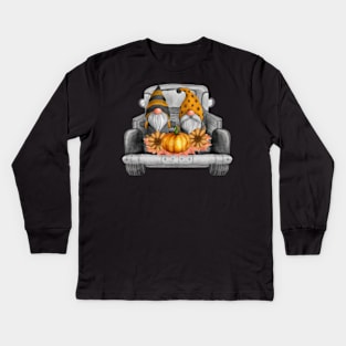 Autumn Gnomes in a Pickup Truck Kids Long Sleeve T-Shirt
